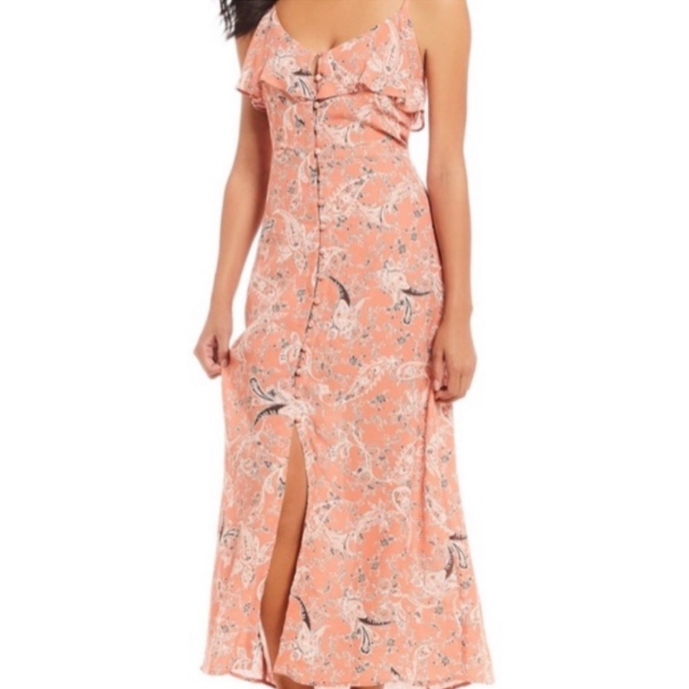 Sanctuary Peach Paisley Button Front Maxi Dress M